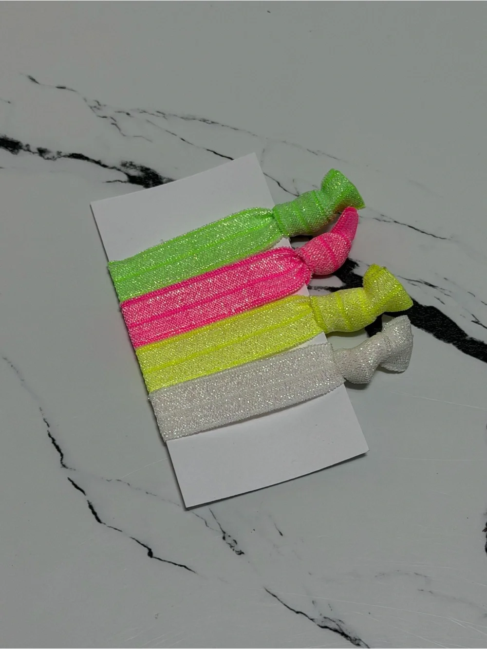 Handmade Elastic Hair Tie Set - Neon Green, Hot Pink, Neon Yellow & White